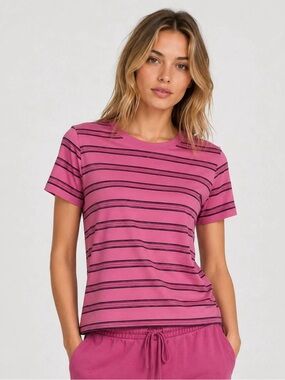 Victoria's Secret Pink Women's Striped Pink Short Sleeve Dreamer Tee Size Medium